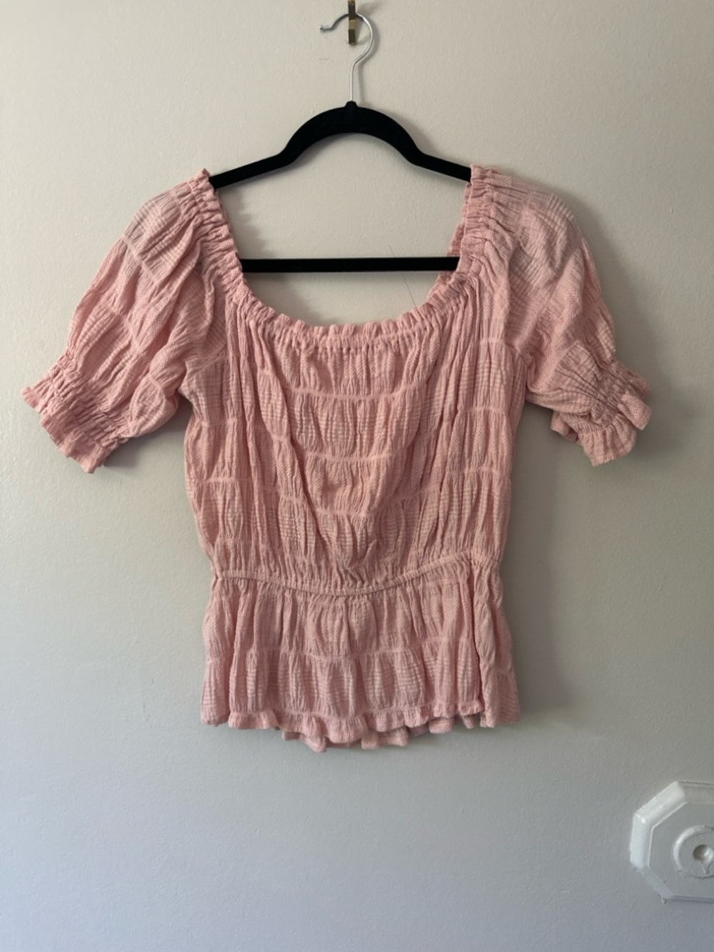 Gilli Dusty Pink Smocked Peplum Blouse - Picture 2 of 7
